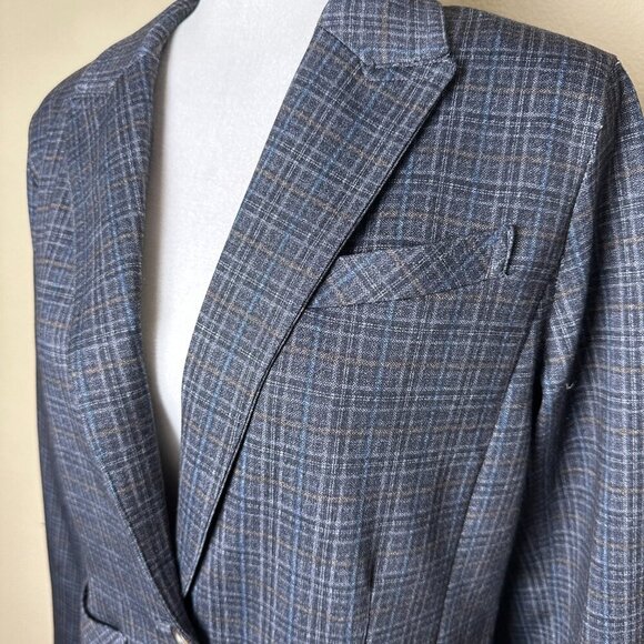 NORDSTROM Wit & Wisdom Plaid Grey Blue One Button Blazer Jacket Size Small - Picture 3 of 11